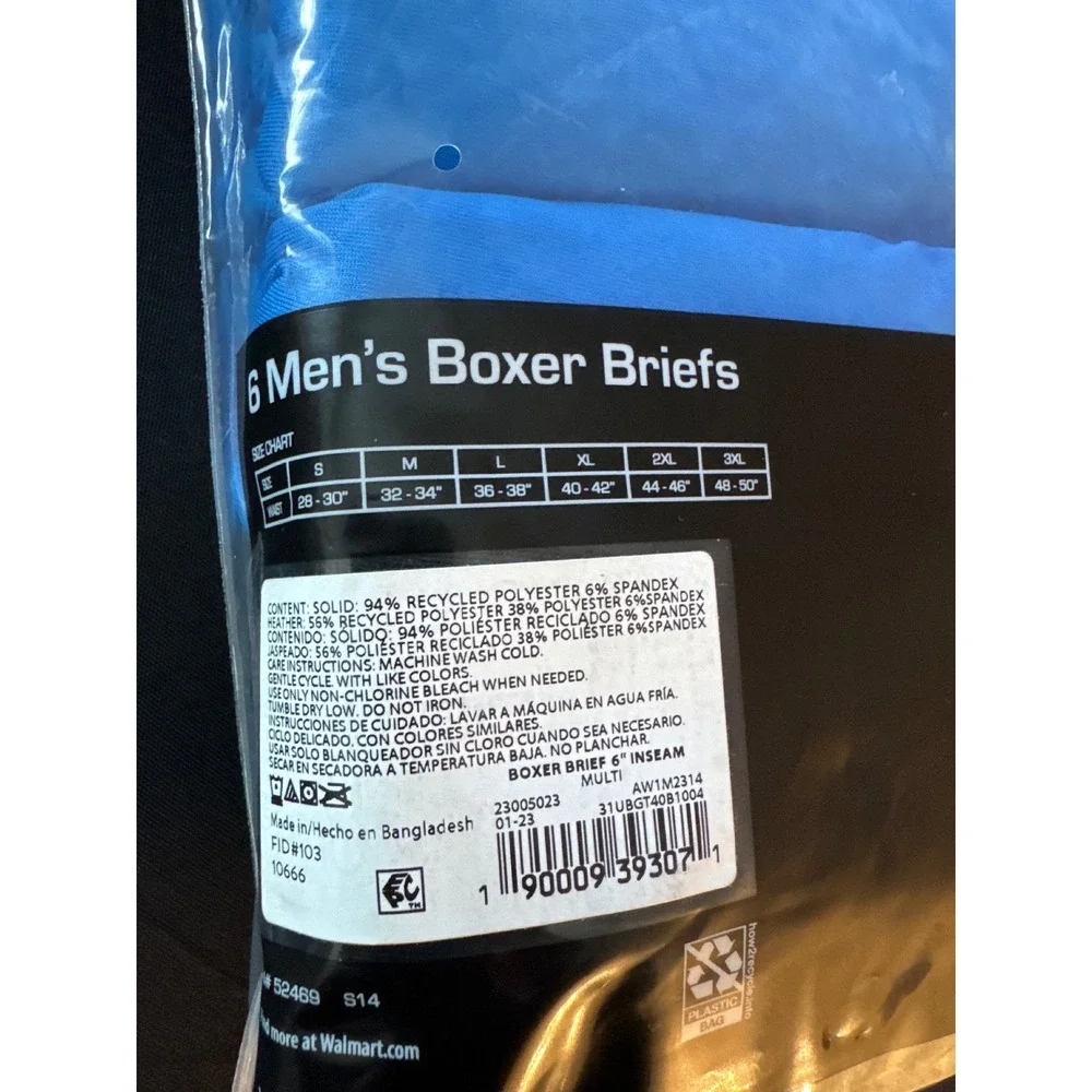Athletic Works Mens Boxer Briefs 6 Pack Performance Stretch XL 40-42 Blue Grey